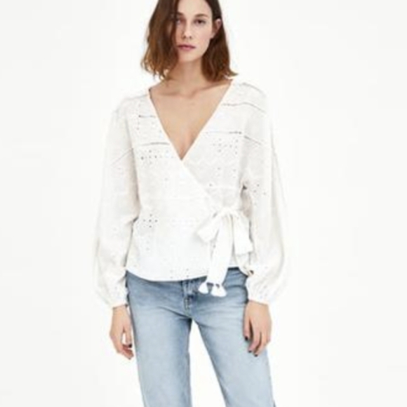 ZARA white eyelet CROSSOVER wrap TOP WITH CUTWORK EMBROIDERY trf small boho chic - Picture 3 of 15
